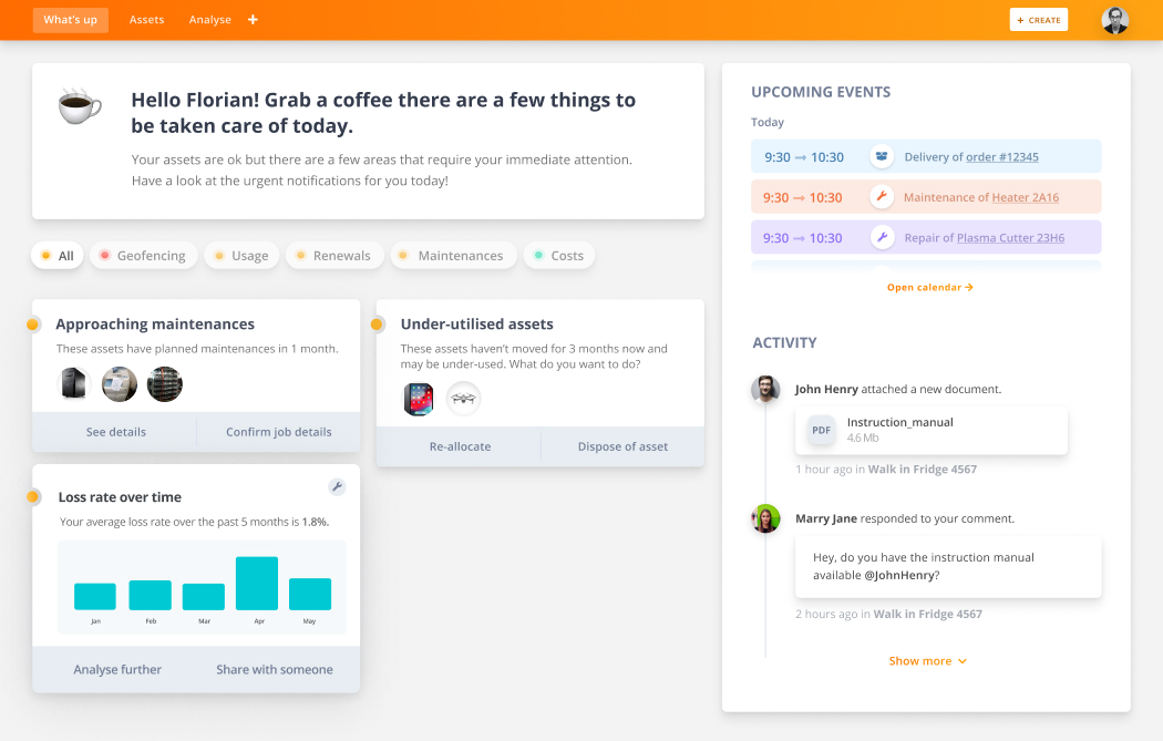 Screenshot of the what's up page of the web application