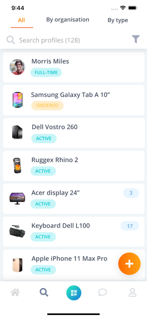 Screenshot of an inventory of different equipment on the mobile application
